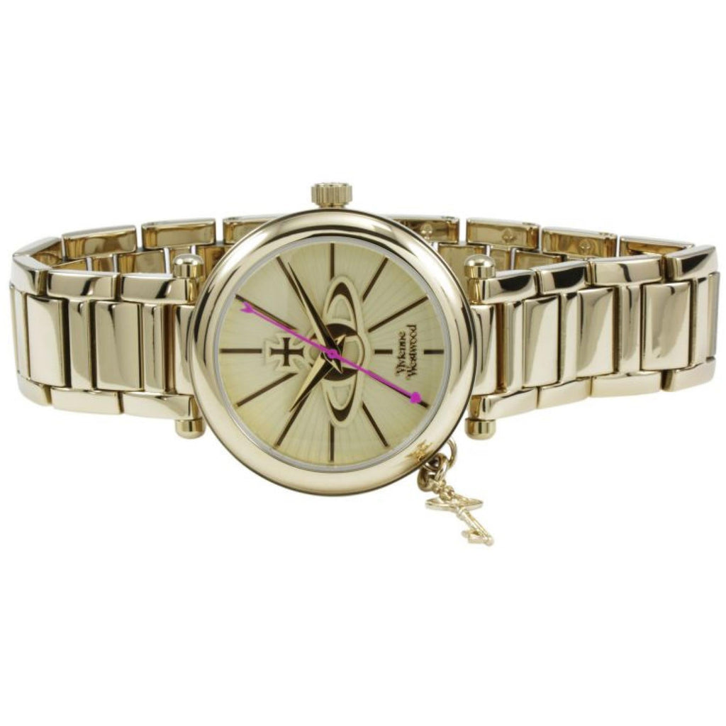 Vivienne Westwood Kensington II 32mm Gold Dial Steel Ladies Quartz Watch VV006KGD
